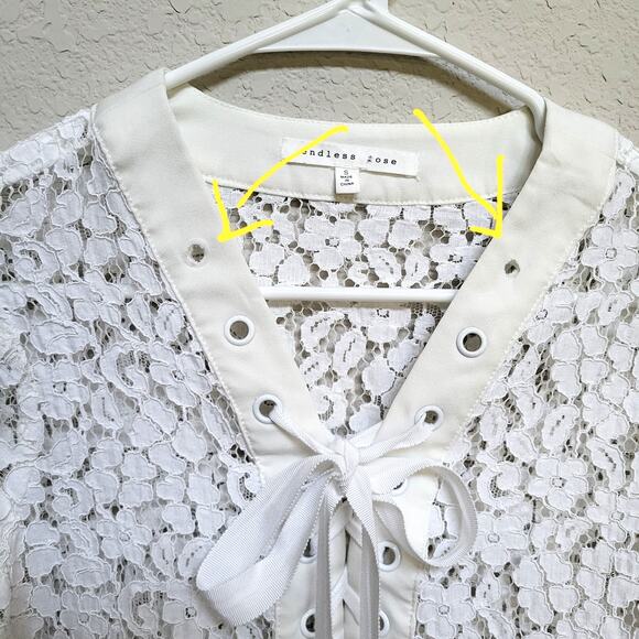 Endless Rose Lace Top Womens Small White Summer Cottage Boho Floral Feminine - Picture 5 of 12